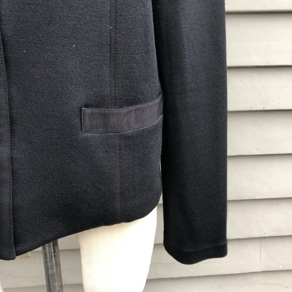 ST. JOHN CAVIAR Milano Knit Zip Front Ribbon Trim Cropped Black Jacket Blazer 12 - Picture 6 of 16